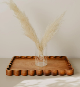 Grand plateau de rangement festonné en bois massif, vintage, sculpté, rectangulaire ondulé, pour bijoux, vaisselle, décoration de cuisine <span class=keywords><strong>et</strong></span> chambre, plateau de rangement en bois - Product Image 2