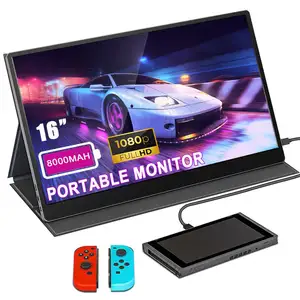 Sibolan 16 inch 1080P FHD được xây dựng trong 8000mAh pin chơi game cầm tay màn hình Type-C USB Màn hình Kép màn hình cho máy tính xách tay