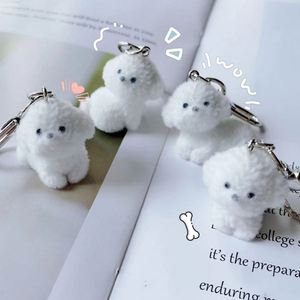 Lindo Llavero de Plástico con Diseño de Cachorro Blanco, Adornos de Resina con Flocado 3D, Colgantes para Mochila, Accesorios Decorativos para Bolsos - Product Image 1