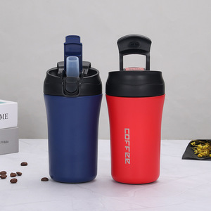 Tasse thermique personnalisée à double fonctions, avec <span class=keywords><strong>bec</strong></span> rabattable et couvercle de verrouillage, tasse de café pour voyage en acier inoxydable de 400ml avec paille - Product Image 1