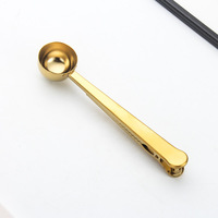 Cuillère à mesurer en acier inoxydable pour grains de café, en cuivre doré, avec clip pour sac