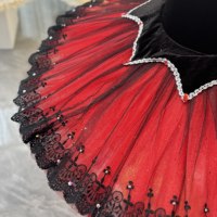 Gaun Tutu Balet Spanyol Merah Hitam Profesional untuk Anak Perempuan, Tutu Pancake untuk Pertunjukan Panggung & Kompetisi Don Quixote