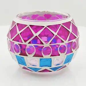 Mosaic Polychromatic Square Spherical Glass Candle Holder Tea Wax And Column Wax Container for Candle Box Holder