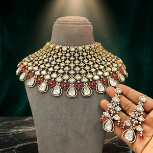 ชุดสร้อยคอเจ้าสาวหรูหรา Ping Bling พร้อมต่างหูยาวเข้าชุด ประดับเพชรซิร์คอน ชุบเงินโบราณ เครื่องประดับงานแต่งงานแบบอินเดีย - Product Image 2