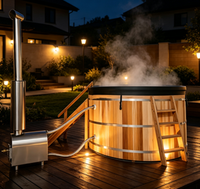 Bain à remous extérieur en bois de cèdre rouge massif pour 3-4 personnes, chauffé au bois, idéal pour villas, complexes hôteliers et bien-être – Direct Usine