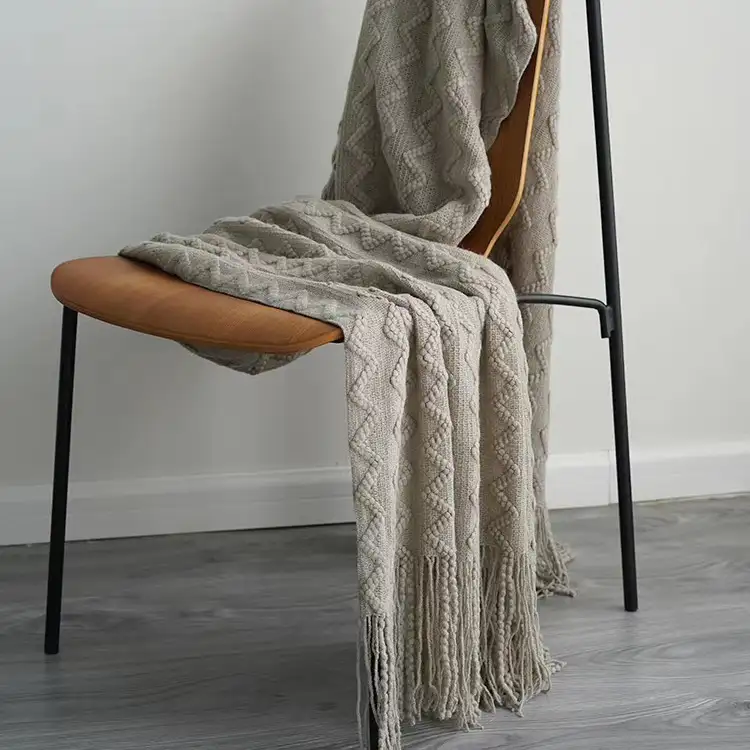 İskandinav kanepe örme atmak battaniye püsküller klima battaniye için 100% akrilik