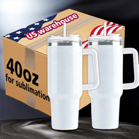 Gobelet isotherme personnalisé en acier inoxydable de 40 oz avec poignée et couvercle, mug de voyage sous vide, sublimation, paille, logo gravé au laser, bleu