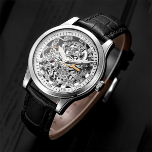 Reloj de pulsera automático premium para hombre con esfera hueca, resistente al agua y correa de cuero genuino - Product Image 1