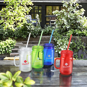 Gobelet en verre Mason en acrylique écologique, vaisselle en plastique avec couvercle et paille, gobelets jetables fabriqués au Vietnam - Product Image 3