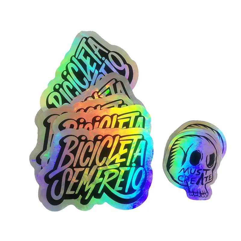 Ustom-pegatina holográfica de arco iris, autoadhesiva, corte