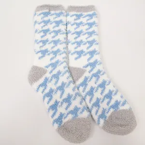 Custom size crew knee high happy cartoon heated fuzzy wool knitting socks for winter women home wear