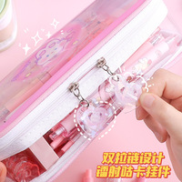 Étui à crayons multifonctionnel mignon pour étudiants, kawaii, anime, dessin animé, grande capacité, pour enfants, lapin, chien, PVC transparent