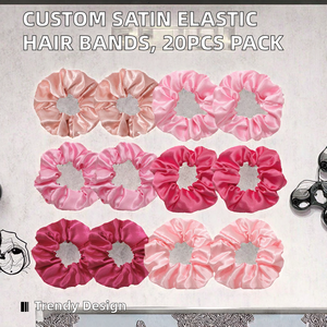 Vente en gros de bandeaux élastiques en tissu satiné pour femmes, avec logo personnalisé, couleurs assorties, 20 pièces/sac - Product Image 2
