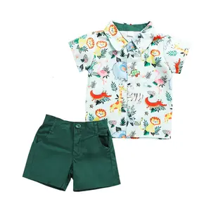 Cotton Short Sleeves Suits Tops + Pants Boy Clothing Sets Animal print top and solid shorts