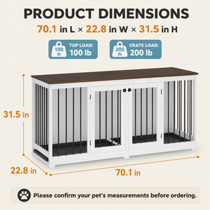 OEM 71 Inch Double <strong>Dog</strong> <strong>Crate</strong> <strong>Furniture</strong> for 2 <strong>Dogs</strong> with Removable Divider Dual Pull-Out Trays <strong>Wooden</strong> Indoor Pet Kennel - Product Image 5