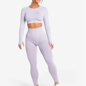Conjunto deportivo sin costuras para mujer, sujetador deportivo push-up, leggings de cintura alta, conjunto para gimnasio - Product Image 1