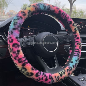 Luxe léopard hiver voiture volant couverture fourrure Imitation <span class=keywords><strong>lapin</strong></span> cheveux doux en peluche engrenage frein à main étui voiture intérieur accessoires - Product Image 3