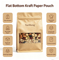 Sac d'épicerie en papier kraft enduit de PLA biodégradable avec fenêtre, fermeture éclair refermable, résistant à l'humidité, à encoche de déchirement, compostable pour le stockage alimentaire