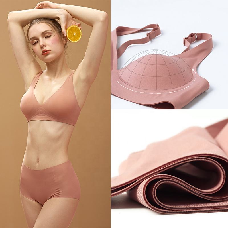 Wholesale Factory Push up Wire Free Ice Silk Sleep Jelly Bra and Brief Sets Padded Bralette Seamless Panties and Bras for Women