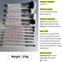 Ensemble de pinceaux de maquillage pour le visage Gracedo Professional, 12 pièces, luxe, manche en bois, poils synthétiques, design brillant