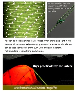 Cuerda reflectante de luz nocturna completa de 20 metros, cuerda de viento <span class=keywords><strong>para</strong></span> acampar al aire libre, dosel grueso de alta resistencia, cuerda fija a prueba de viento <span class=keywords><strong>para</strong></span> tienda - Product Image 3