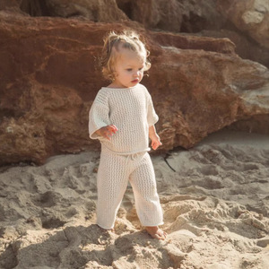 Baby Breathable Rolled Edge <strong>Knitted</strong> <strong>Sweater</strong> Long Sleeves Top + Pants Set Baby <strong>Pure</strong> Cotton <strong>Sweater</strong> - Product Image 3