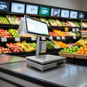 Balance de pesée 15,6 pouces pour légumes et fruits, balance de caisse AI 15kg/5g avec écran tactile, système PC de point de vente - Product Image 4