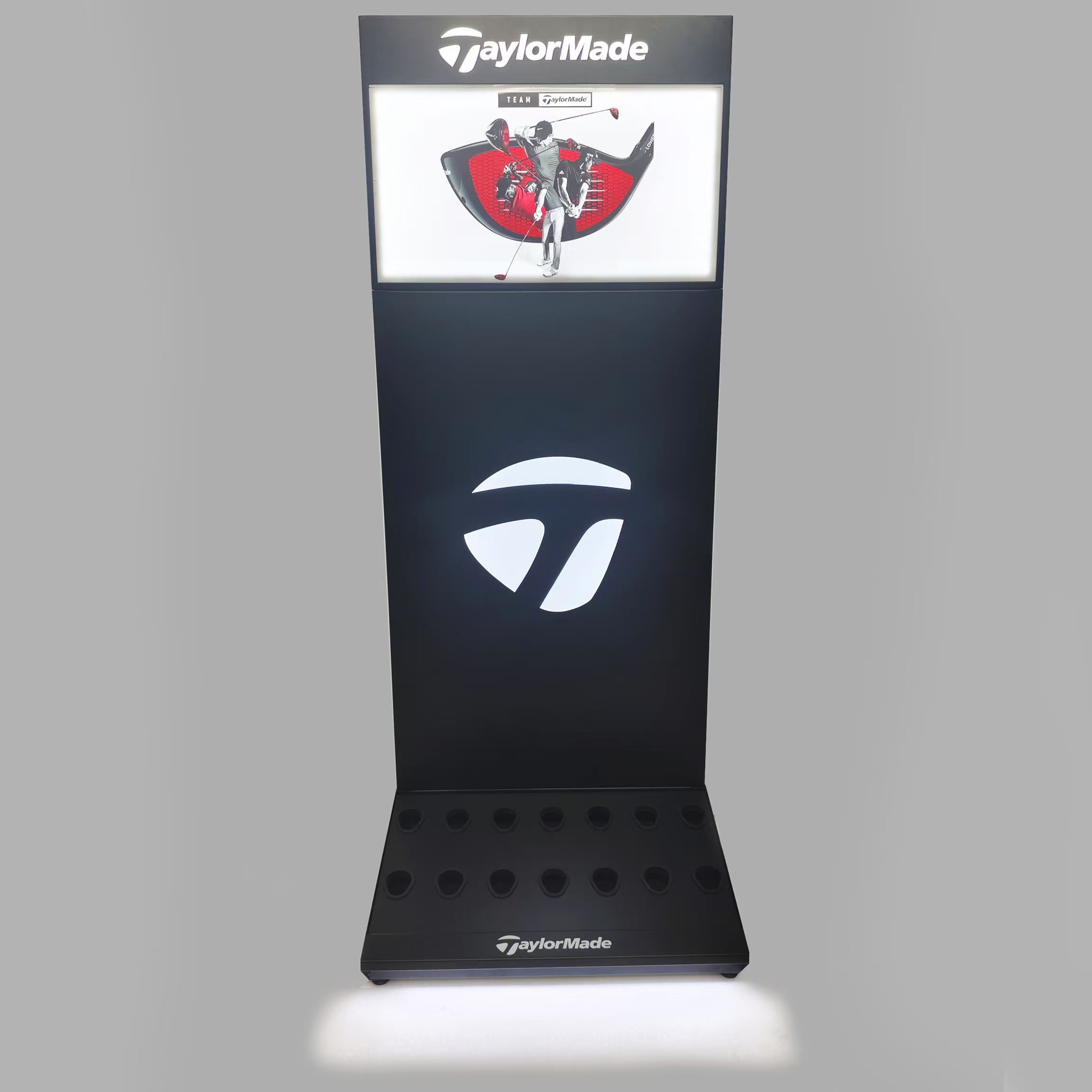Metal L-shape Floor Standing Golf Club Display Stand with LED for Storage — view 3