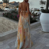 Robe longue décontractée pour femmes, imprimée, col ouvert, style bohème, plage, vêtements maxi