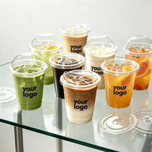 Gobelets transparents en PET de haute qualité de 400 ml et 500 ml avec couvercle plat à bec verseur, gobelets à café jetables personnalisés, tasse à matcha en plastique, taza - Product Image 1