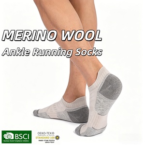 Chaussettes courtes en laine mérinos, semelle en tissu éponge, respirantes, anti-humidité, chaussettes d'été pour activités de plein air, coussinets épais pour la randonnée et la course à pied - Product Image 1