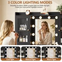 Ensemble de coiffeuse moderne de luxe en bois de bouleau avec miroir éclairé par LED, prise de courant, table de maquillage écologique, tiroirs, banc de rangement