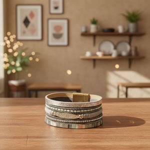 Wrap <b>Leather</b> <b>Bracelet</b> Innovative Global Export Service Crushed Opal Inlay Holiday Gift for Women Non-magnetic Steel - Product Image 3