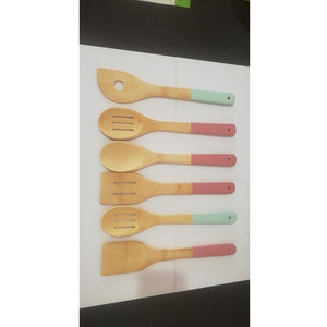 Juego de espátulas de bambú de 6 piezas, utensilios de cocina antiadherentes para sartenes y ollas, solo lavar a mano - Product Image 1