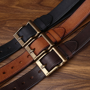 Cinturones de cuero para hombre Genuino Vintage Cuero de vaca Hecho a mano Tendencia de moda Hebilla de cobre Cinturones vaqueros para hombre - Product Image 5