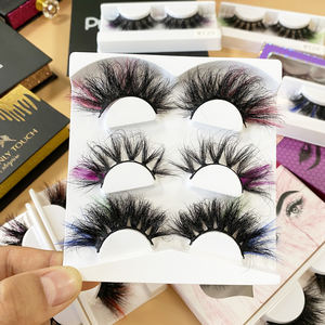 Nouvel arrivage de cils de vison 3D dramatiques de 25mm de Long, colorés à la main, vrais cils de vison épais et duveteux - Product Image 3