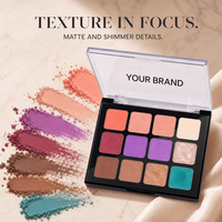 Palette de fards à paupières 12 couleurs tons terreux, nacrés et mats, longue tenue pour maquillage quotidien, marque privée, pailletés, faible MOQ
