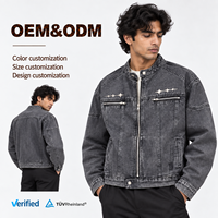 Veste en jean en coton personnalisée pour homme, OEM ODM, faible MOQ, manches longues, col montant, fermeture éclair, design utilitaire, poches zippées, coupe classique
