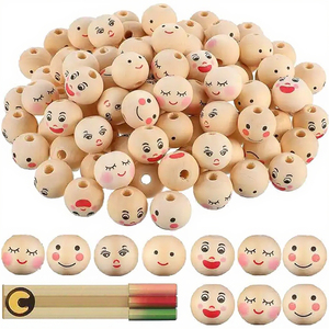 20mm Wooden Beads with Holes Joyful Face DIY Crafts for Jewelry Making <strong>Wood</strong> Smiling Faces Painted <strong>Smile</strong> Face Beads - Product Image 3