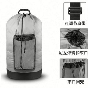 Custom logo High Quality Heavy Duty Durable Travel Storage Bag <b>Drawstring</b> 600d Oxford Clothes Mesh Laundry Wash <b>Backpack</b> Bag - Product Image 5