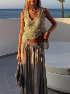 Top Corto de Verano 2025, Estilo Vintage, Tejido Calado con Lazo, Holgado, Sin Mangas, Sexy, con Cuello en V para Mujer - Product Image 3