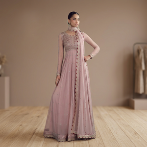 Ropa india y pakistaní, elegante salwar kameez rosa bordado, vestido de novia largo hasta el suelo para mujer, India, Pakistán, estilo indio regular. - Product Image 2