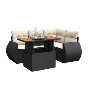 Ensemble de canapés de jardin 6 places en rotin PE noir avec coussins en mousse haute densité, design contemporain pour usage extérieur - Product Image 1