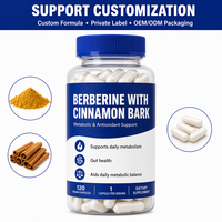Capsules d'hydrochlorure de berbérine naturelle et d'extrait d'écorce de cannelle de Ceylan pour la santé digestive et le soutien antioxydant