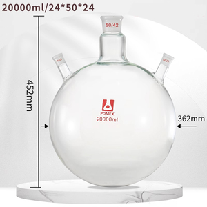 Frascos <span class=keywords><strong>de</strong></span> <span class=keywords><strong>Fondo</strong></span> <span class=keywords><strong>Redondo</strong></span> con Tres Cuellos, Diseño <span class=keywords><strong>de</strong></span> Cuello Largo Angulado, Vidrio Borosilicato 3.3 Transparente, 20L/30L/50L - Product Image 6