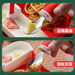 Baby Silicone Feeding <b>Set</b> With Bib Tray Fork Spoon Christmas Design <b>For</b> <b>6</b> Months Plus - Product Image 3