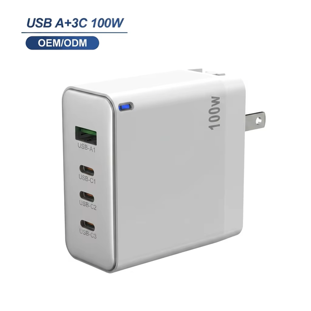 100W GaN USB C Fast Charger 3 USB-C + USB-A LED Display Wall Charger UK EU US AU Plug Safety Certified for Power Delivery
