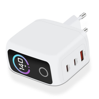 Pengisi Daya Cepat GaN Listrik 140W 2-Port Tipe-C & 1-Port USB dengan Layar Tampilan Real-time untuk Laptop dan Ponsel, Colokan EU