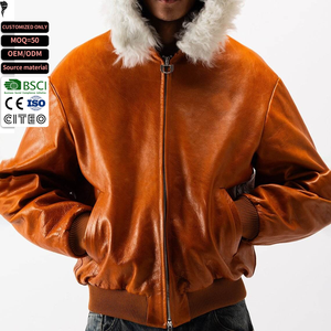 OEM Custom Manufacturer Oversized Zip up <b>Leather</b> <b>Jacket</b> Warm Faux Fur Hood Pu <b>Jacket</b> Outwear <b>Winter</b> Bomber <b>Leather</b> Men <b>Jackets</b> - Product Image 1