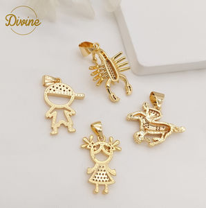 Charmes en gros, zircon, personnalisé, <span class=keywords><strong>petit</strong></span> garçon, petite fille, animal, pendentif, plaqué or 14 carats, charmes pour enfants - Product Image 5